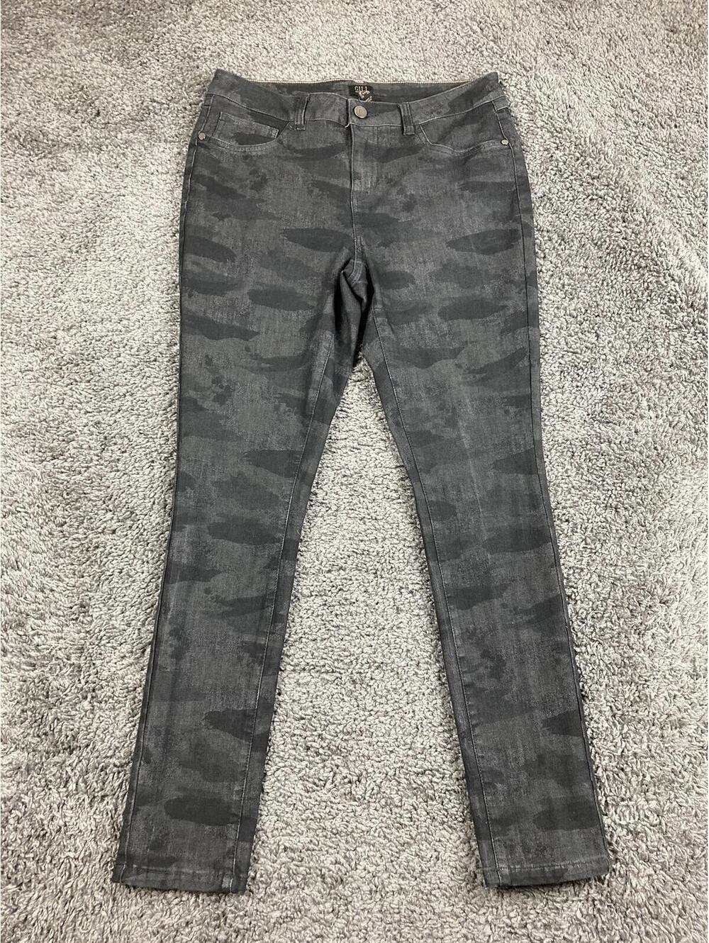 G.I.L.I. Camo Skinny Jeans Womens 8 Black Gray Dual Stretch Denim Pants